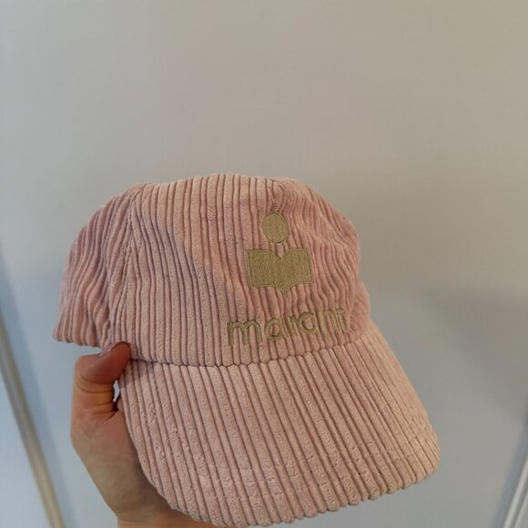 NWT Isabel Marant Tyron Corduroy Baseball Cap Embroidered Logo Pink - Picture 4 of 7